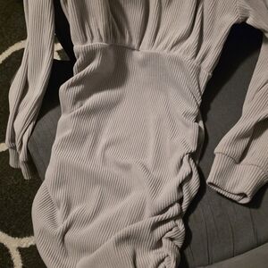 SHEIN Ribbed Long Sleeve Bodycon Dress in Light Gray New Never Worn